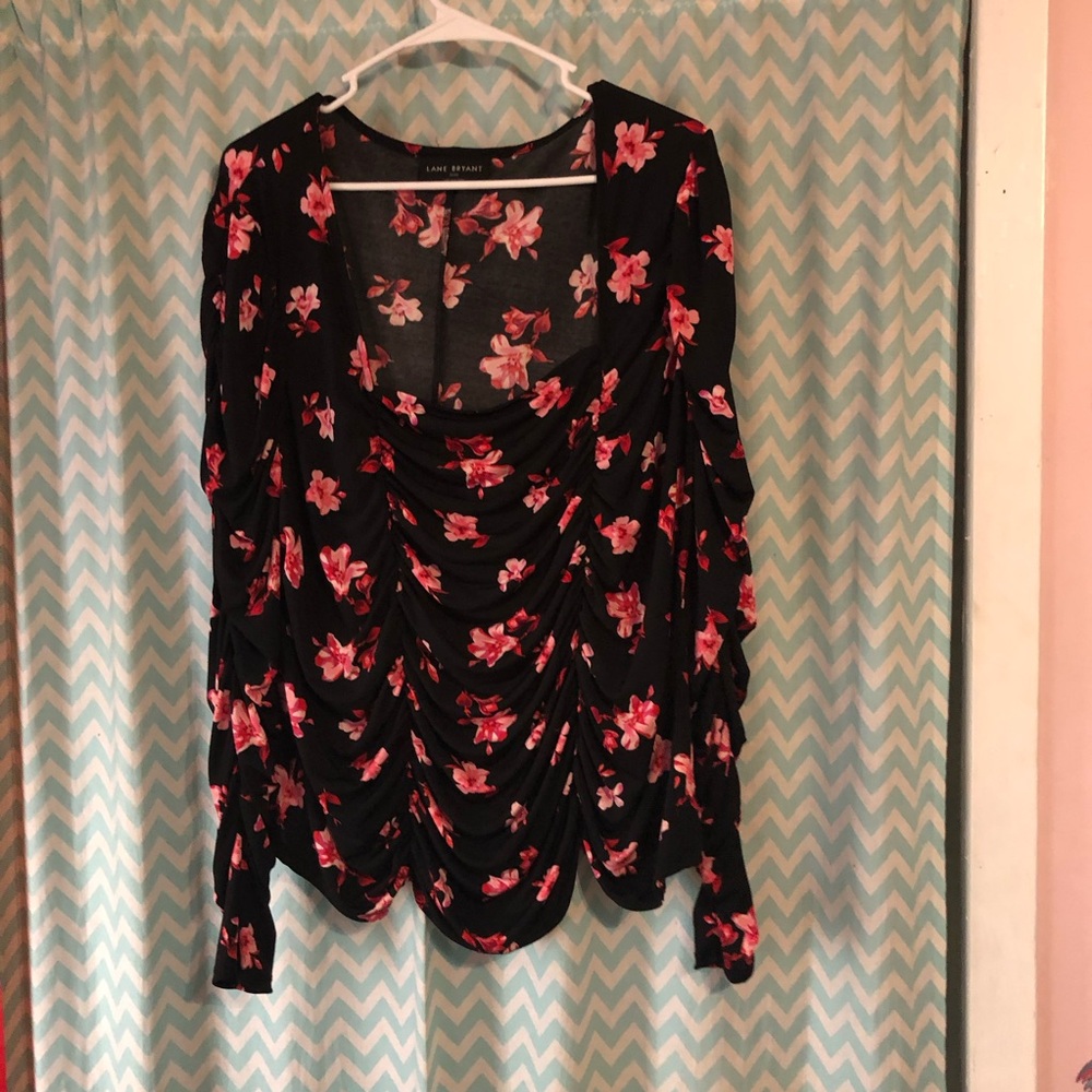 Lane Bryant plus size ruched front long sleeves floral print pullover top 22/24